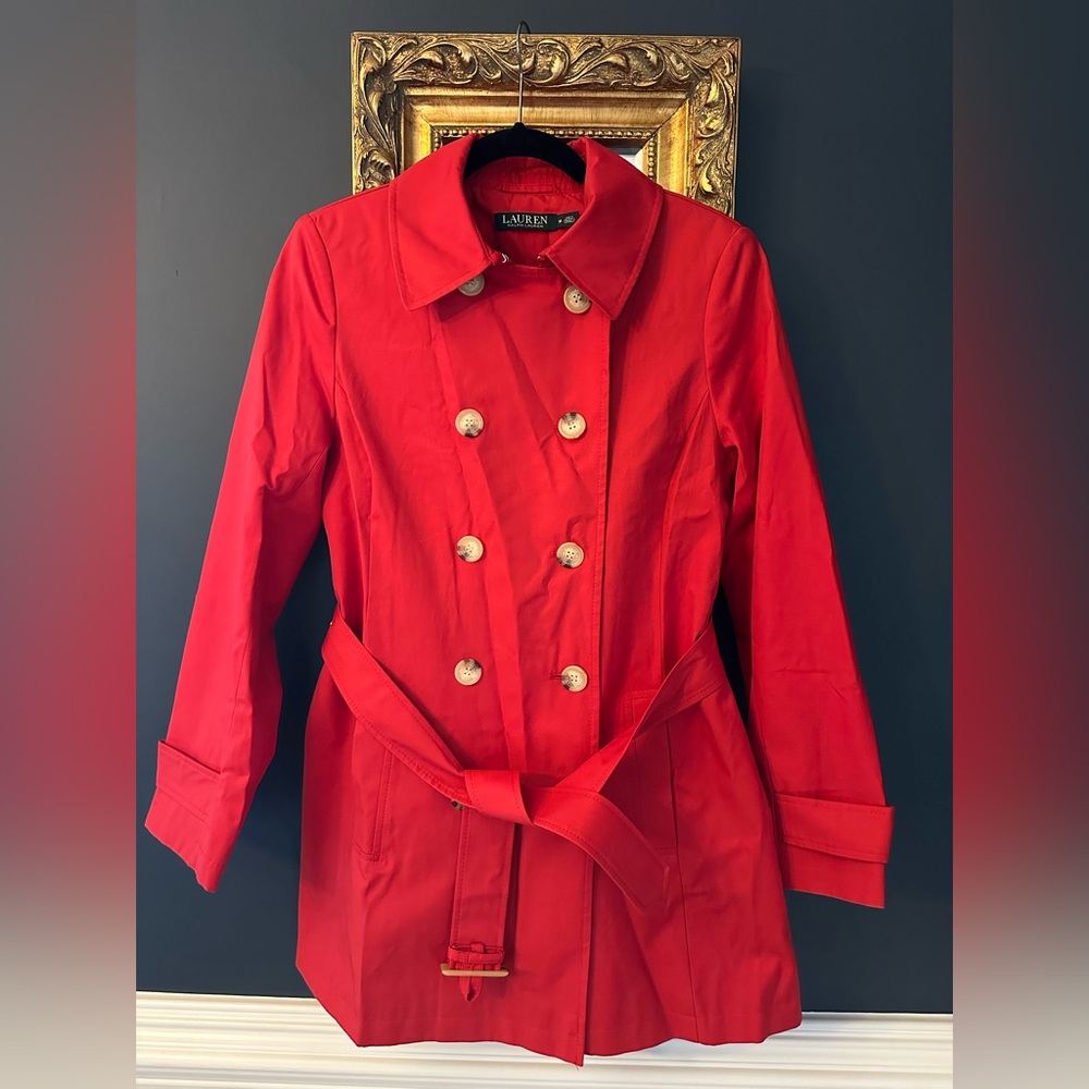 Ralph Lauren red double breasted mid trench coat